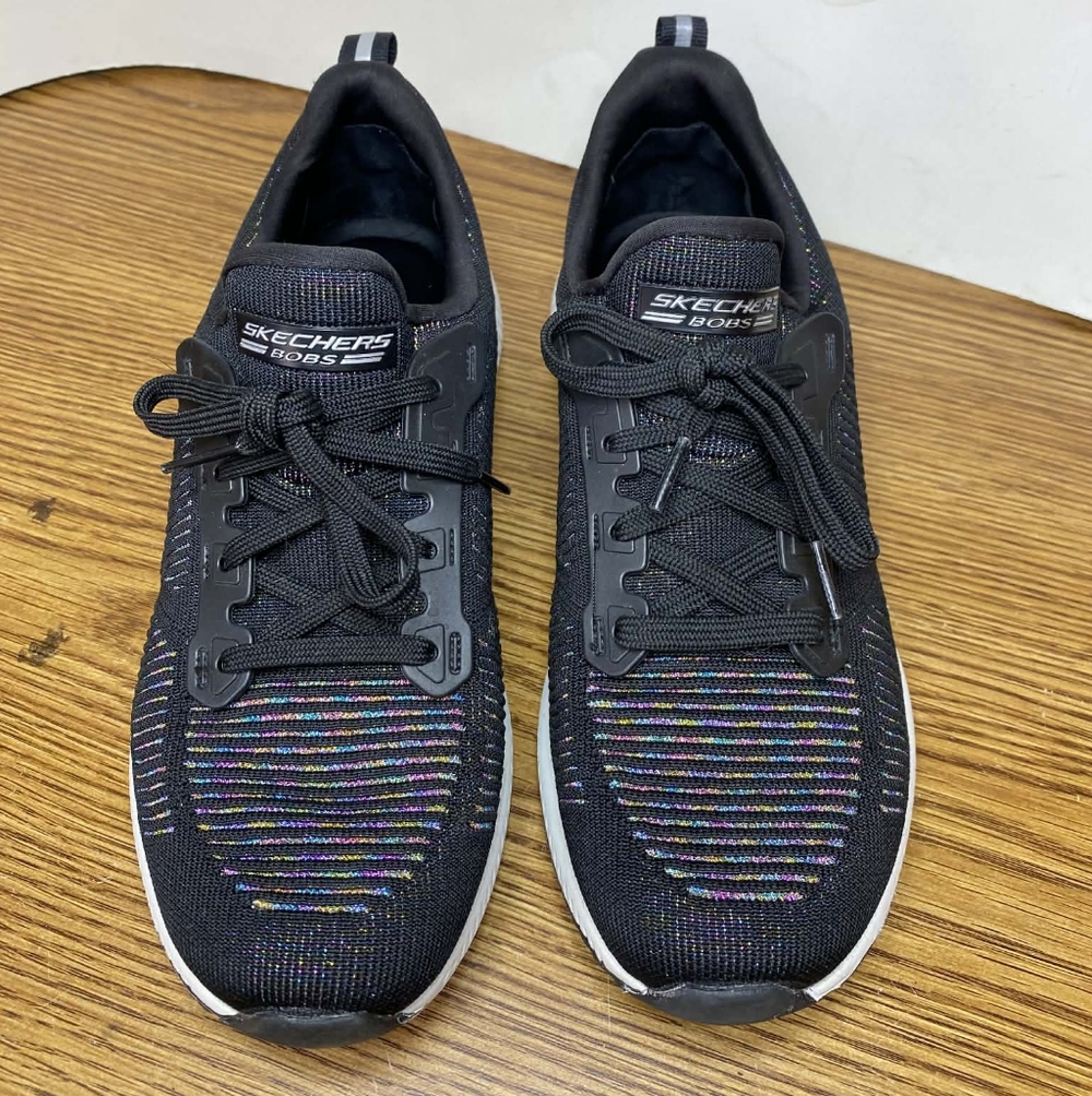 Bobs From Skechers Women's Memory Foam Black Size 9M Laced Up SN 31366 Comfort